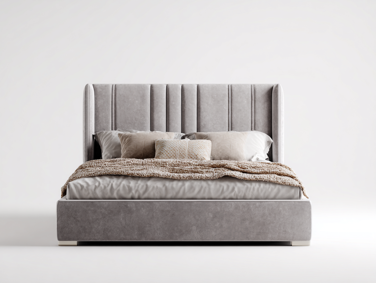 Letto matrimoniale - velluto - 222x194x126 cm - grigio - moderno imbottito-Lonorycorner