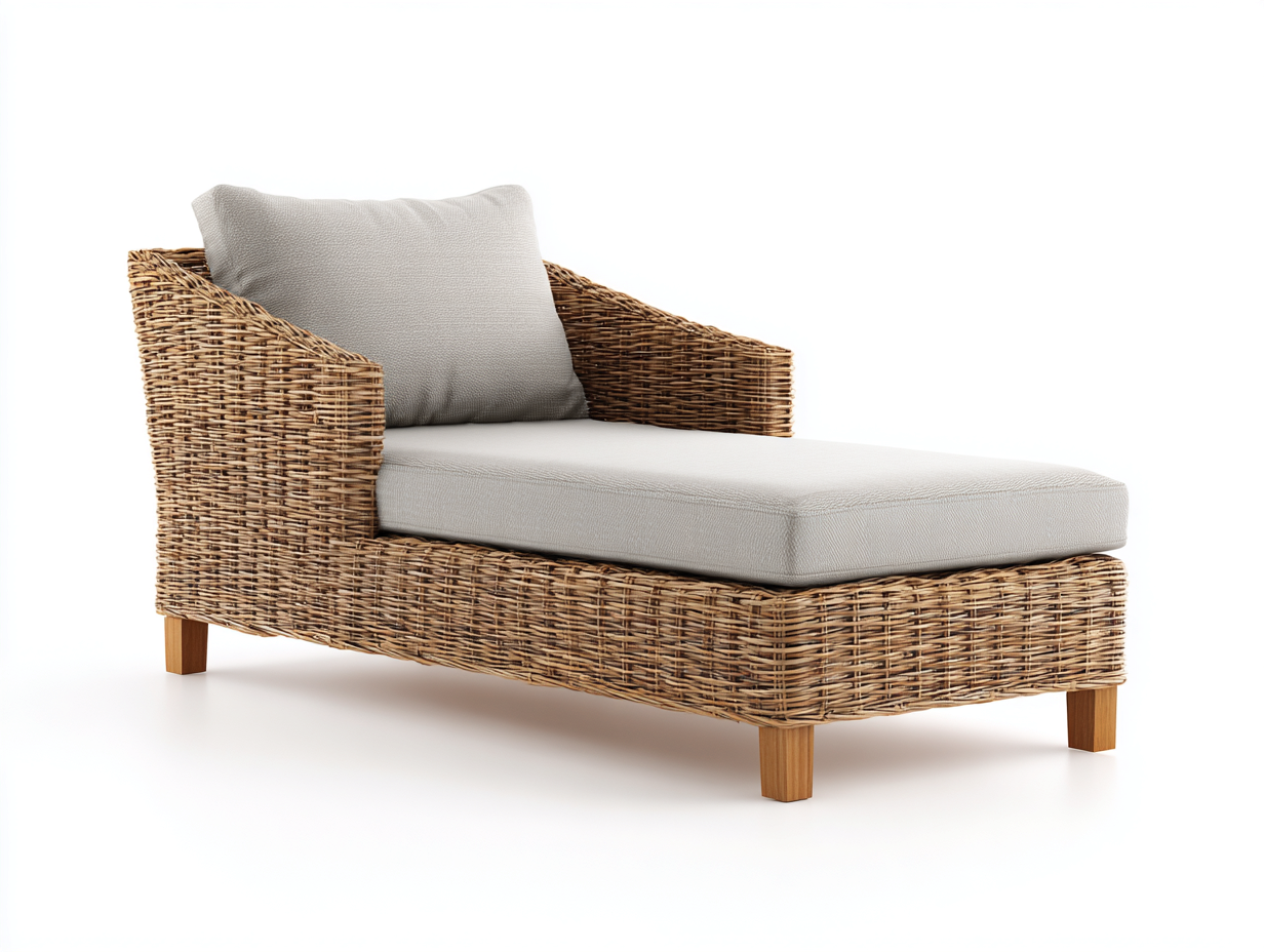 Lettino prendisole - rattan-tessuto - 176x86x82 cm - Beige-Grigio - stile naturale con braccioli-Mazosonest