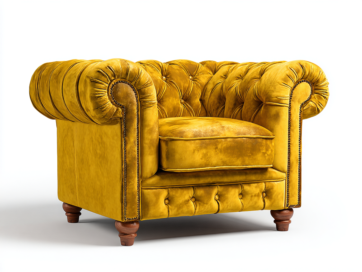 Poltrona - velluto-legno-metallo - 110 x 95 x 78 cm - giallo - stile chesterfield classico-Mazosonest