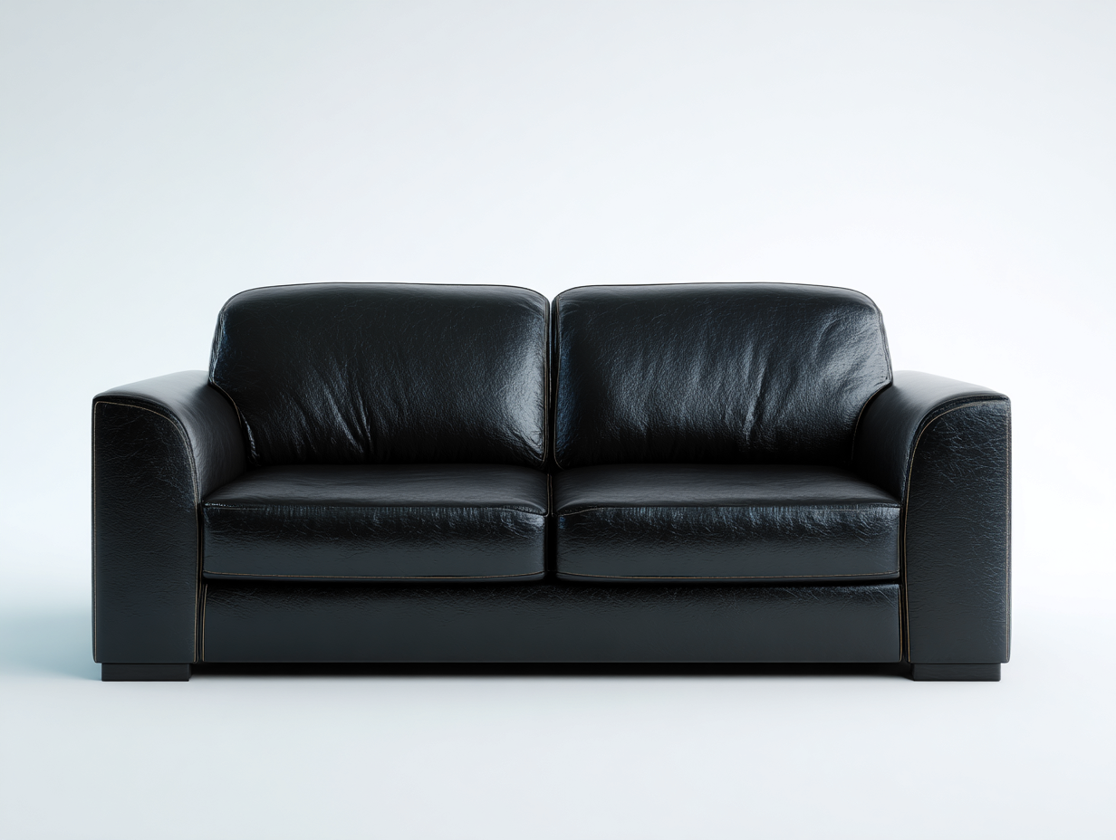 Divano a due posti - pelle-legno - 195 x 90 x 82 cm - nero - stile moderno essenziale-Mazosonest