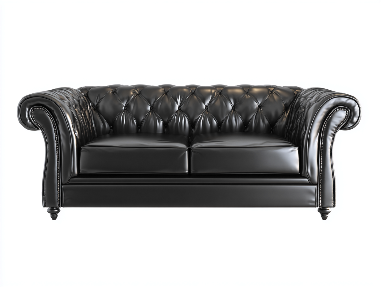 Divano a due posti - pelle-legno-metallo - 215 x 95 x 85 cm - nero - stile chesterfield vintage-Mazosonest