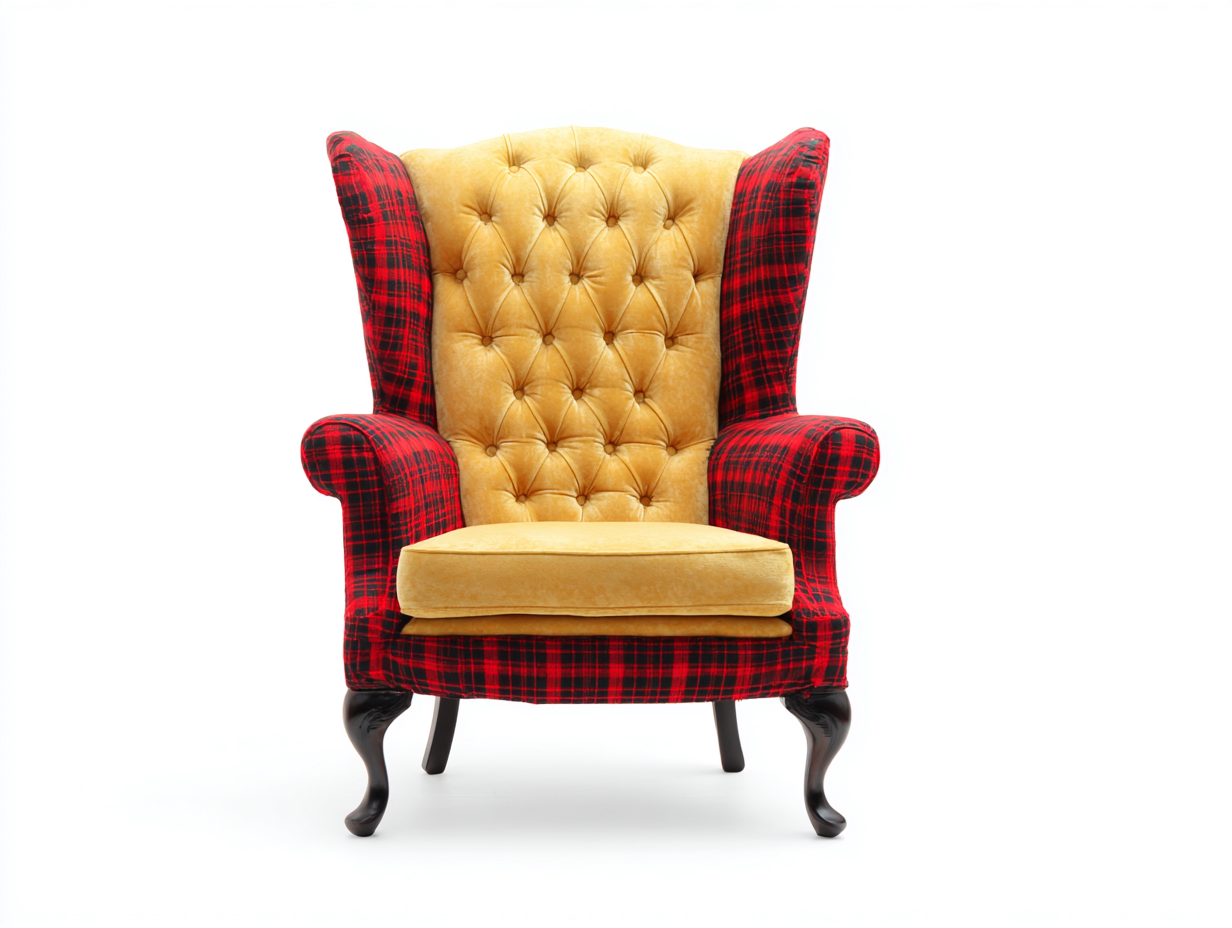 Poltrona - tessuto-legno - 86 x 80 x 112 cm - rosso-giallo-nero - stile patchwork capitonné-Mazosonest