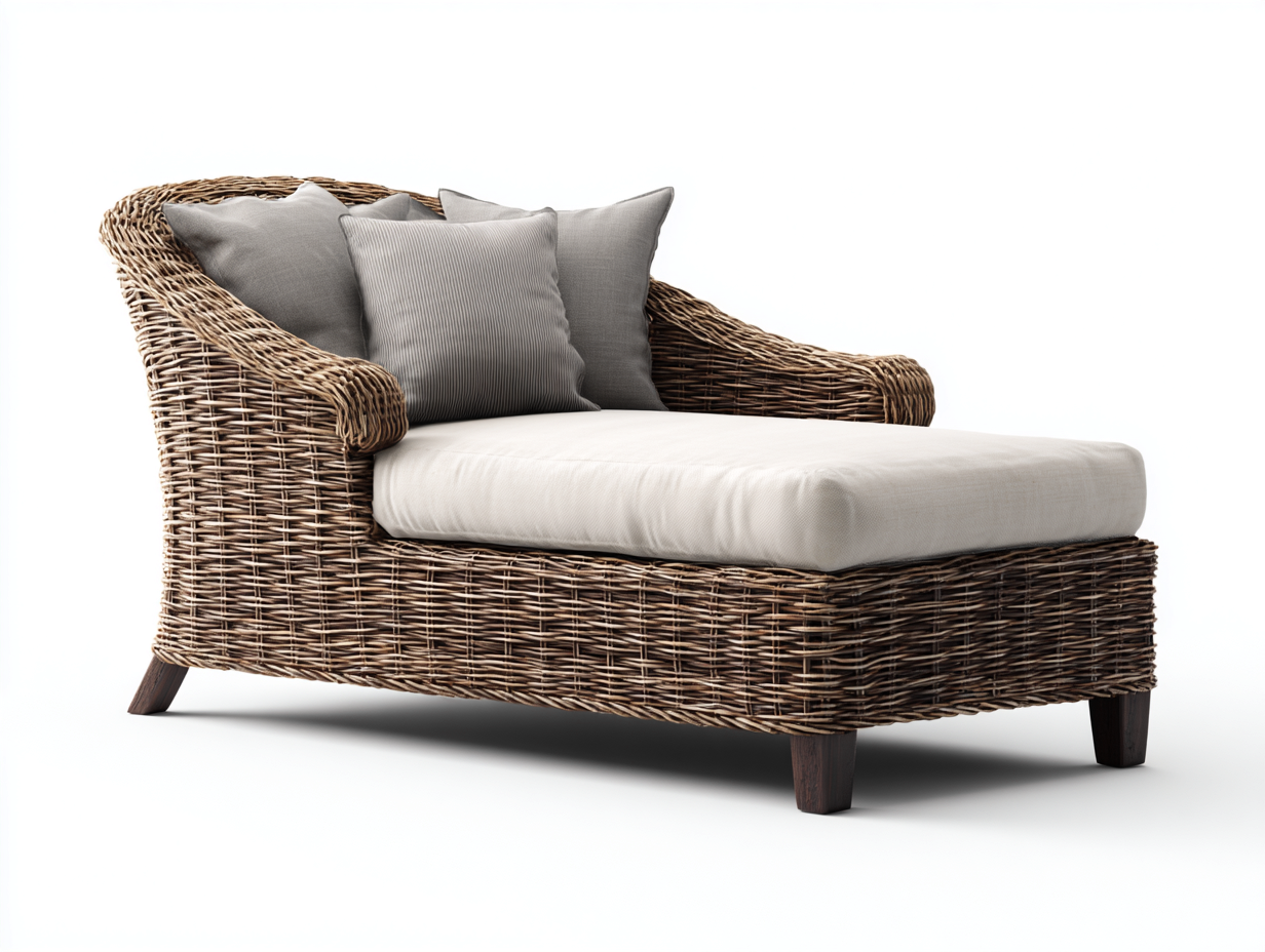 Lettino prendisole - rattan-tessuto - 185x92x88 cm - Marrone-Beige - stile naturale con braccioli-Mazosonest