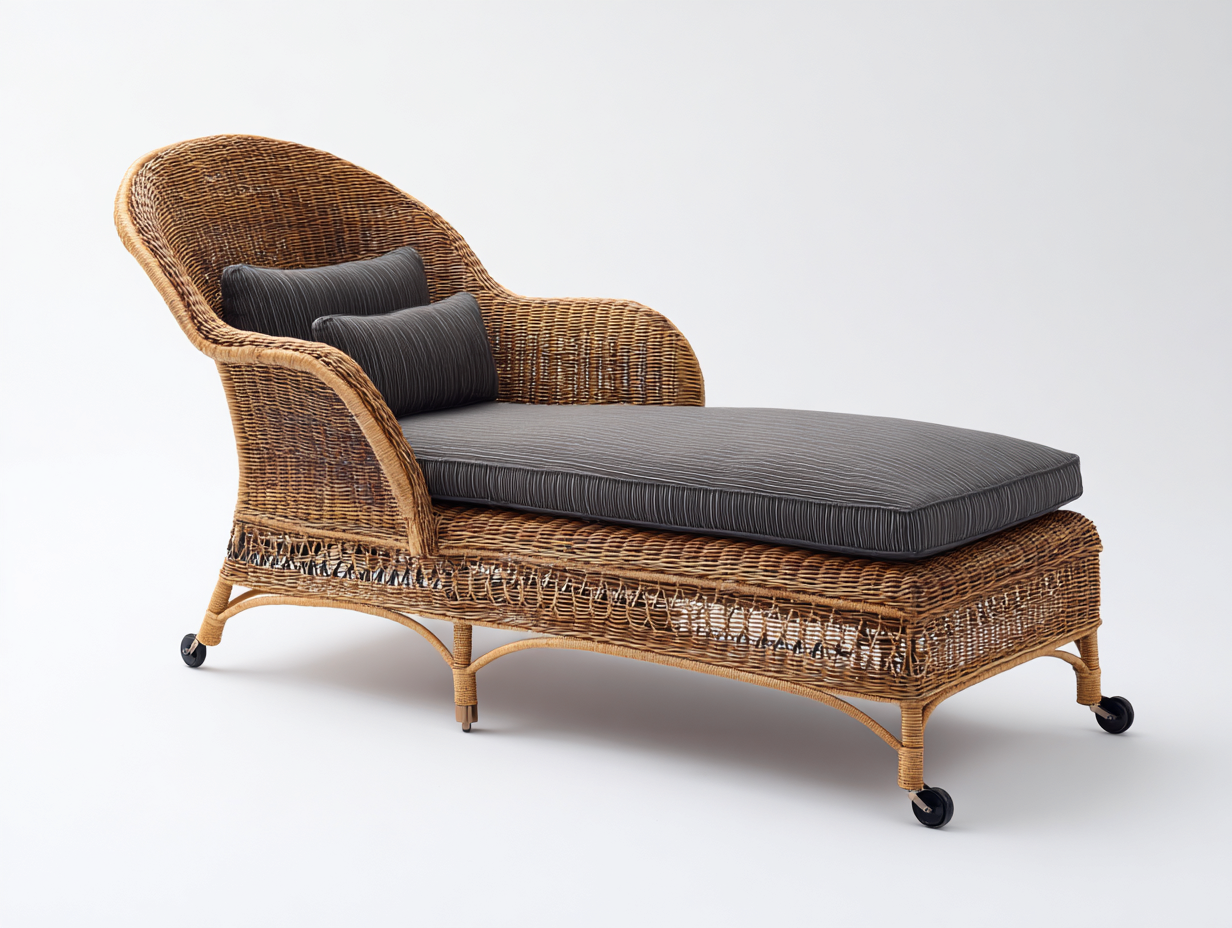 Lettino prendisole - rattan-tessuto - 192x84x87 cm - Marrone-Grigio - stile naturale con ruote e braccioli-Mazosonest