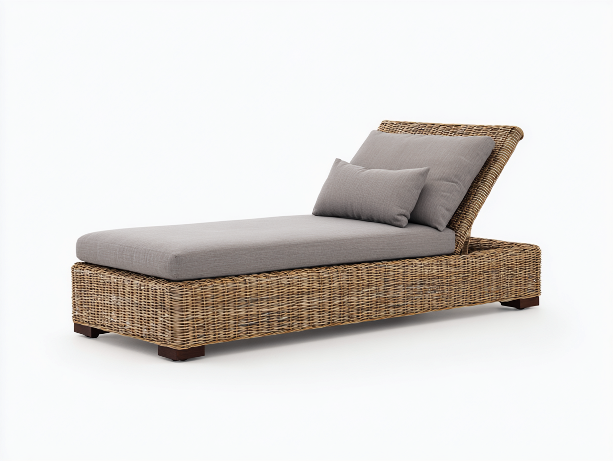 Lettino prendisole - rattan-tessuto - 205x72x84 cm - Marrone-Grigio - stile naturale con schienale reclinabile-Mazosonest