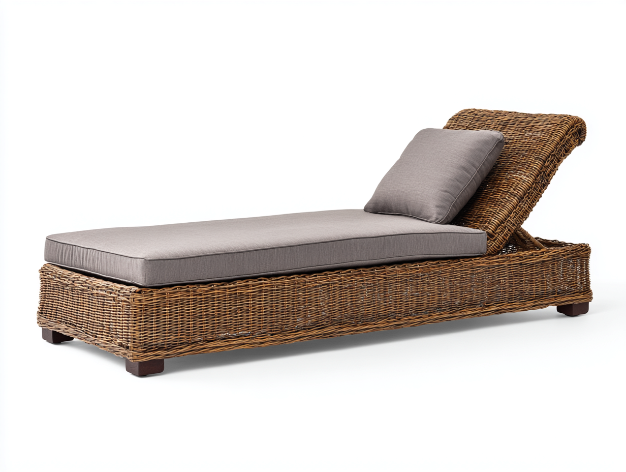Lettino prendisole - rattan - 200x70x82 cm - Marrone-Grigio - stile naturale con schienale reclinabile-Mazosonest