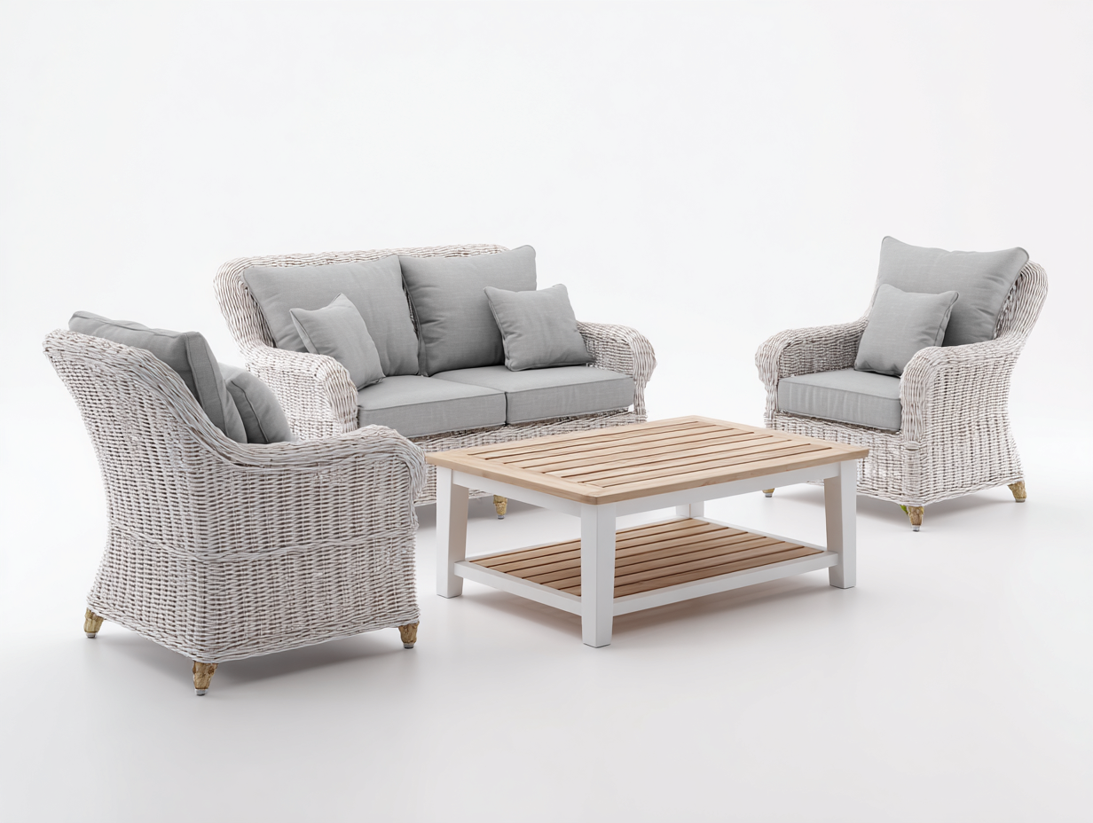 Divani da esterno-rattan sintetico-tessuto-legno-192x88x86 cm-Bianco-Grigio chiaro-Legno naturale-design nordico-Lotiihome