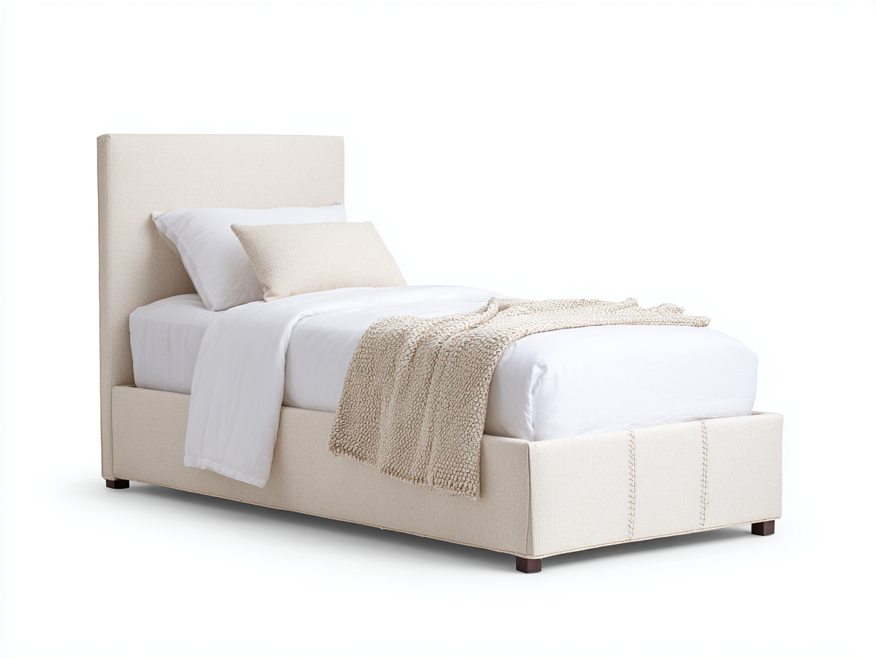 Letto singolo - Tessuto-Legno - 206x100x118 cm - Beige-Marrone scuro - Moderno-Lotiihome