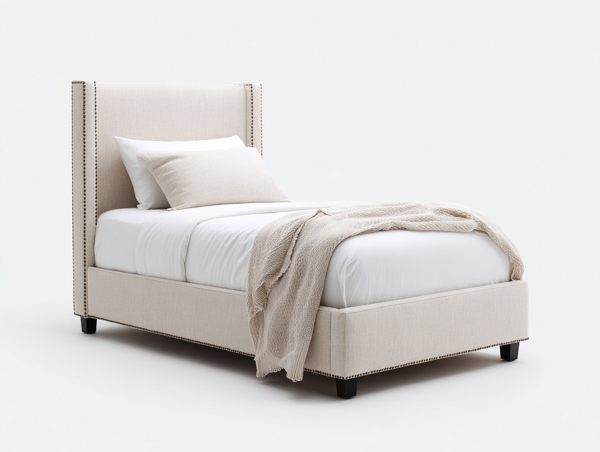 Letto singolo - Tessuto-Legno-Metallo - 210x104x125 cm - Beige-Nero-Bronzo - Classico moderno-Lotiihome