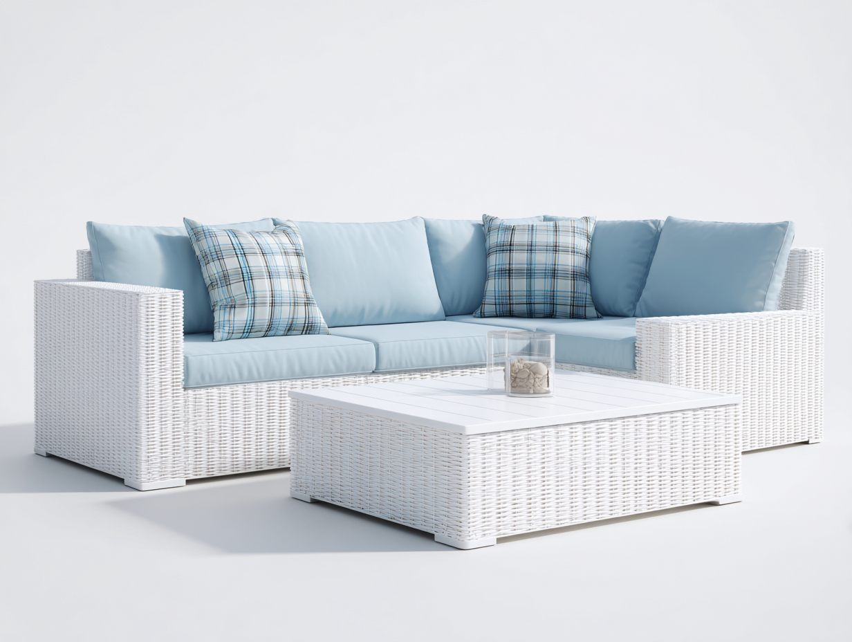 Divani da esterno-rattan sintetico-tessuto-286x212x78 cm-Bianco-Azzurro chiaro-design costiero-Lotiihome