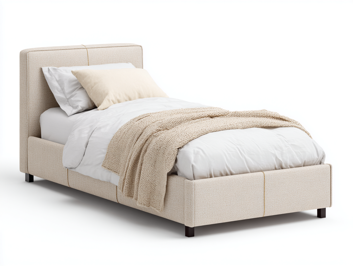 Letto singolo - Tessuto-Legno - 208x102x110 cm - Beige-Nero - Moderno-Lotiihome