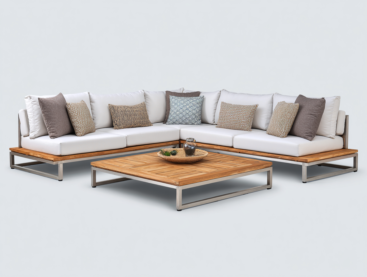 Divani da esterno-legno-tessuto-metallo-236x236x76 cm-Teak-Avorio-design contemporaneo-Lotiihome