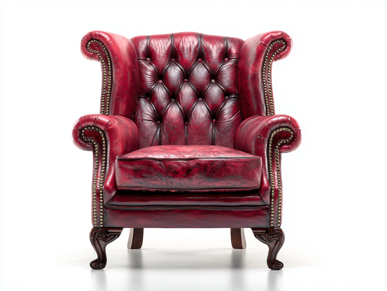 Poltrona a orecchioni-pelle-legno-92x90x117 cm-rosso borgogna-stile Chesterfield-Lotiihome