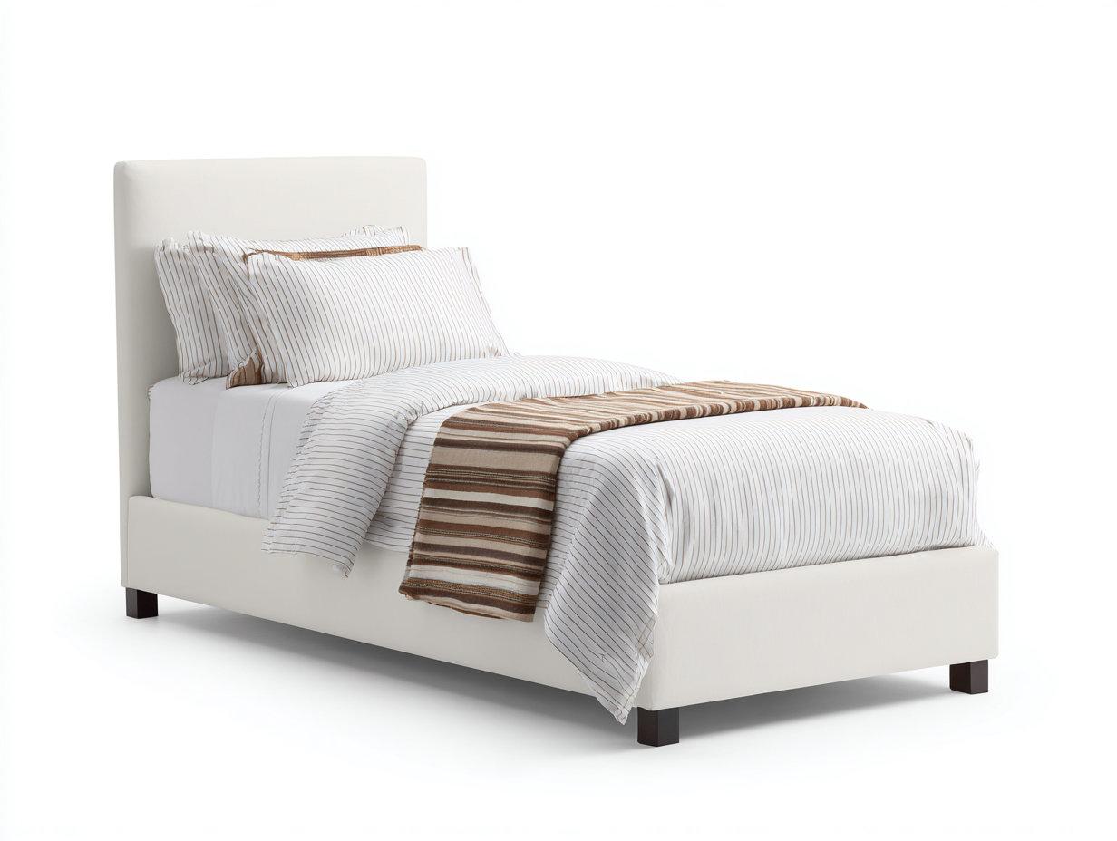 Letto singolo - Tessuto-Legno - 207x101x110 cm - Bianco-Marrone scuro - Moderno-Lotiihome