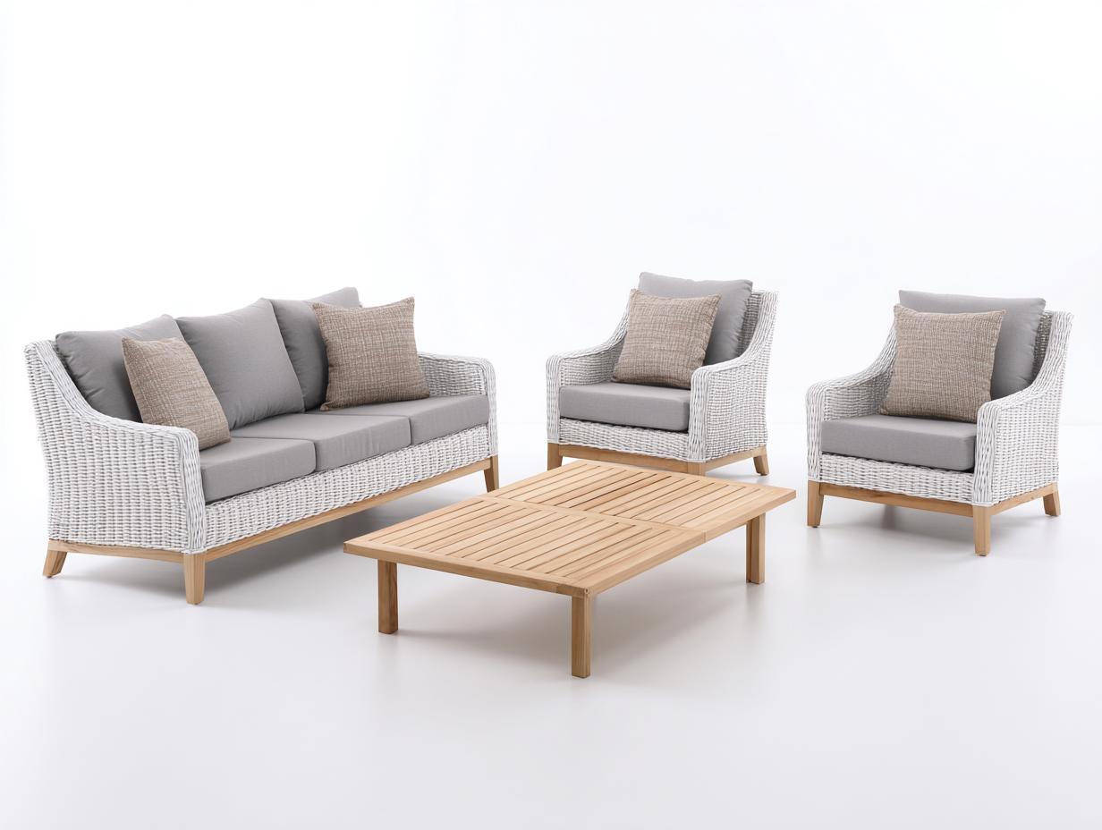 Divani da esterno-rattan sintetico-tessuto-legno-220x88x85 cm-Bianco-Grigio chiaro-Legno naturale-design nordico-Lotiihome