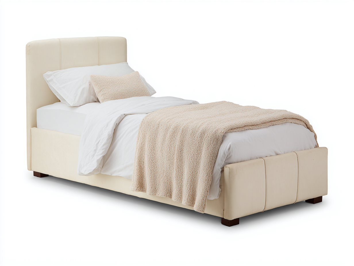 Letto singolo - Pelle sintetica-Legno - 209x103x112 cm - Crema-Marrone scuro - Moderno-Lotiihome