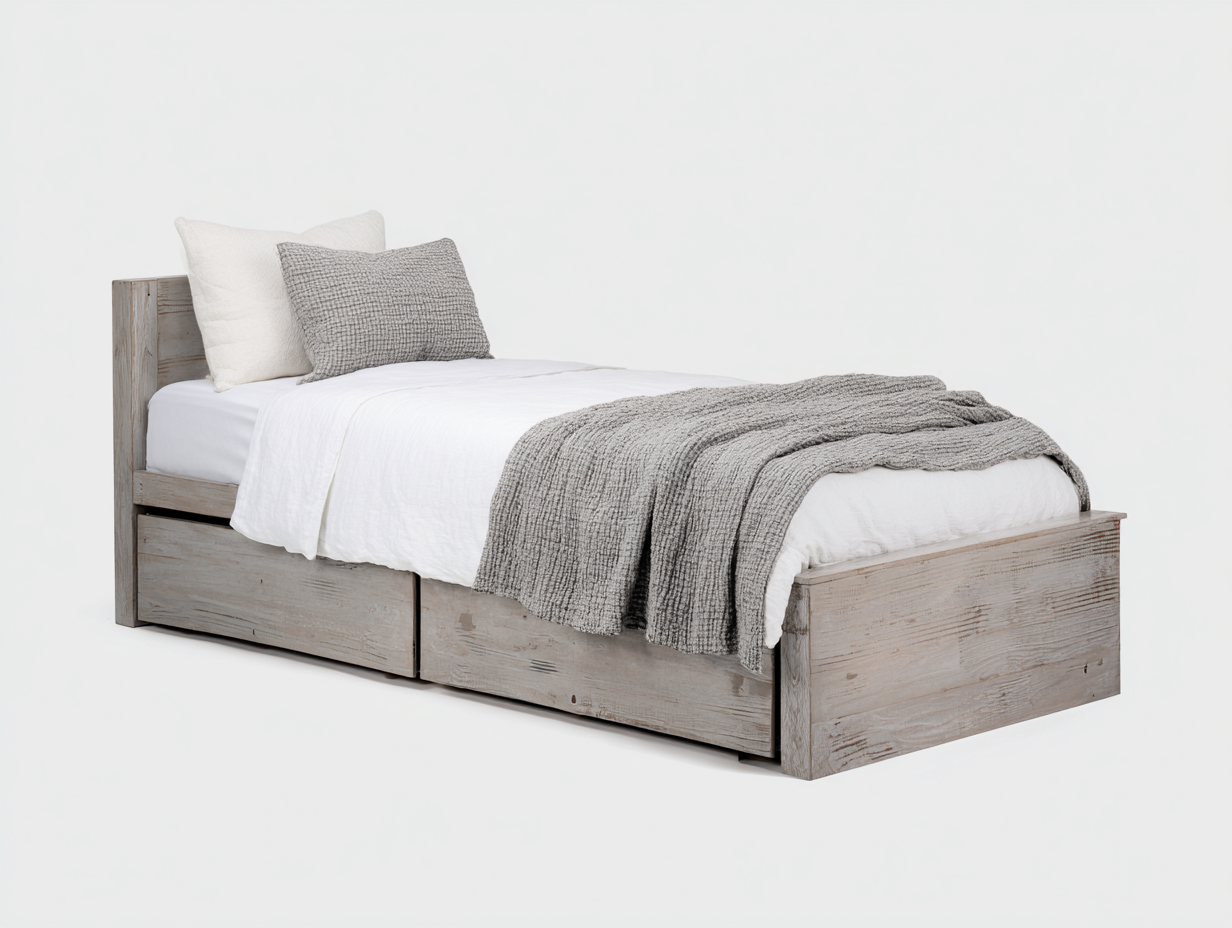 Letto singolo - Legno - 205x98x86 cm - Rovere sbiancato-Grigio chiaro - Rustico moderno-Lotiihome