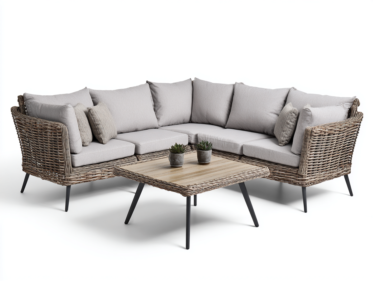 Divani da esterno-rattan sintetico-tessuto-legno-metallo-236x236x81 cm-Naturale-Grigio-design nordico-Lotiihome