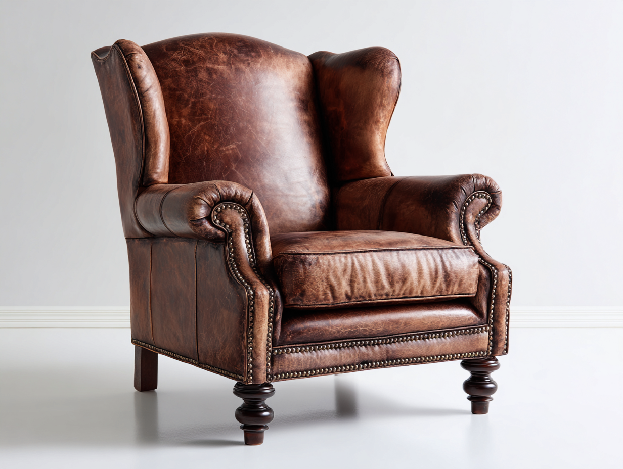 Poltrona a orecchioni-pelle-legno-86x91x112 cm-marrone-stile classico-Lotiihome