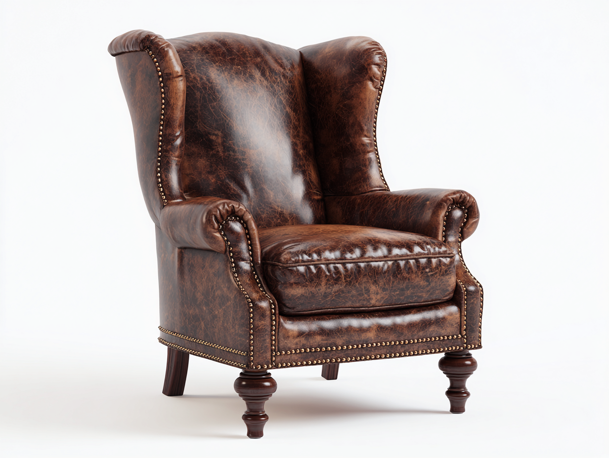 Poltrona a orecchioni-pelle-legno-87x93x113 cm-marrone scuro-stile vintage-Lotiihome