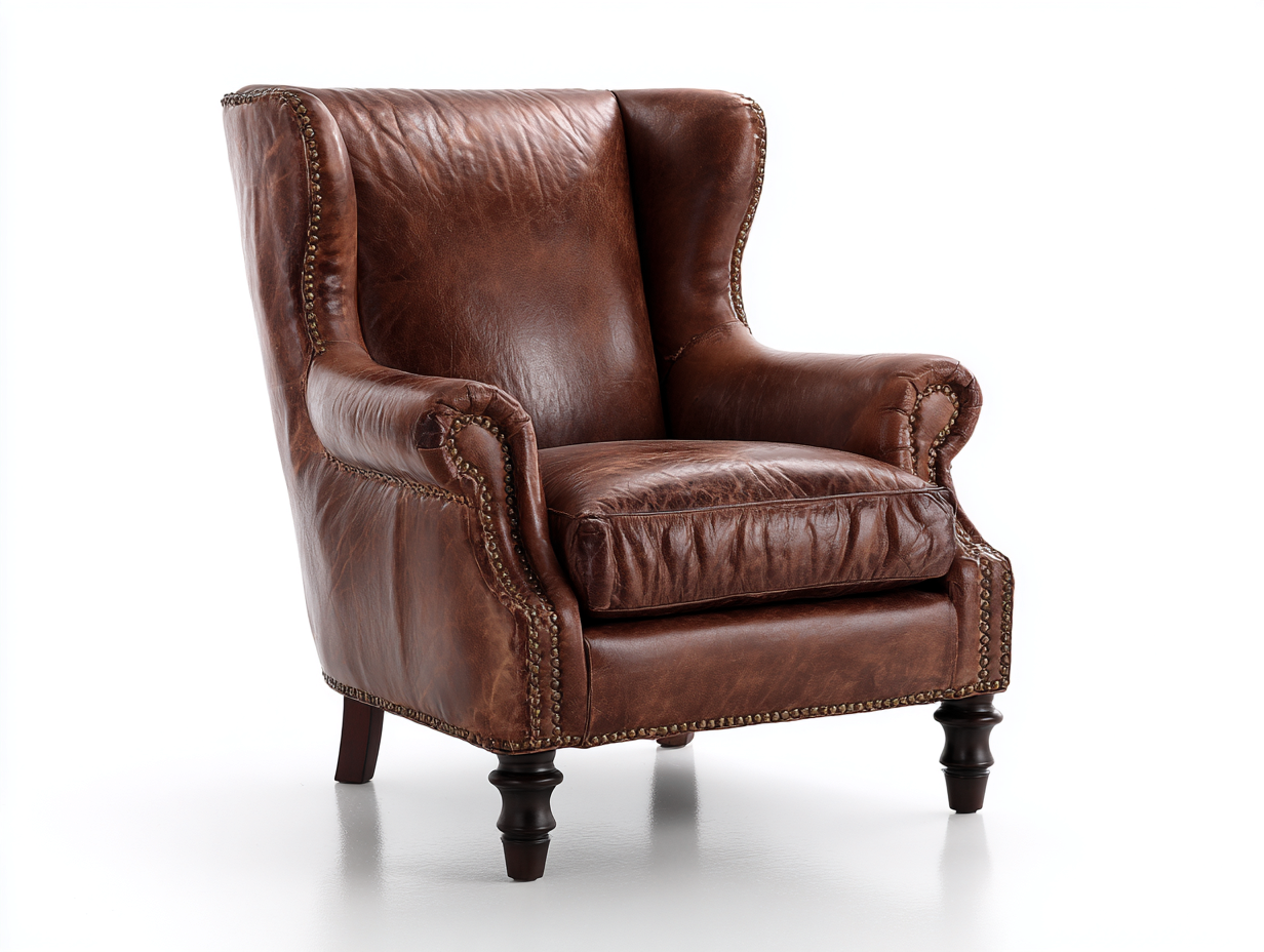 Poltrona a orecchioni-pelle-legno-87x93x111 cm-marrone-stile Chesterfield-Lotiihome