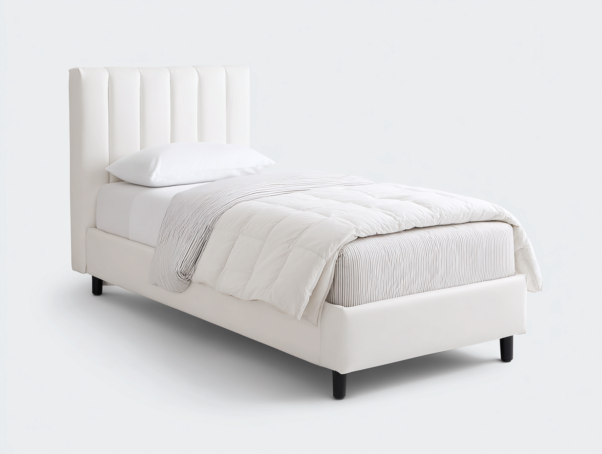 Letto singolo - Pelle sintetica-Legno-Metallo - 208x102x121 cm - Bianco-Nero - Moderno-Lotiihome