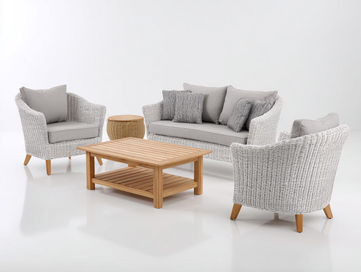 Divani da esterno-rattan sintetico-tessuto-legno-188x86x86 cm-Bianco-Grigio chiaro-Legno naturale-design nordico-Lotiihome