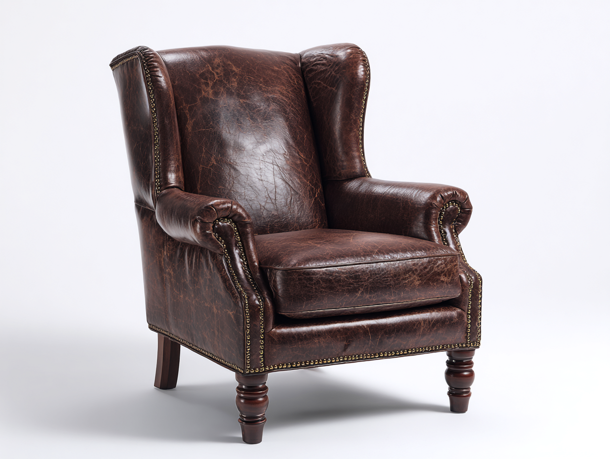 Poltrona a orecchioni-pelle-legno-86x92x114 cm-marrone scuro-stile classico-Lotiihome