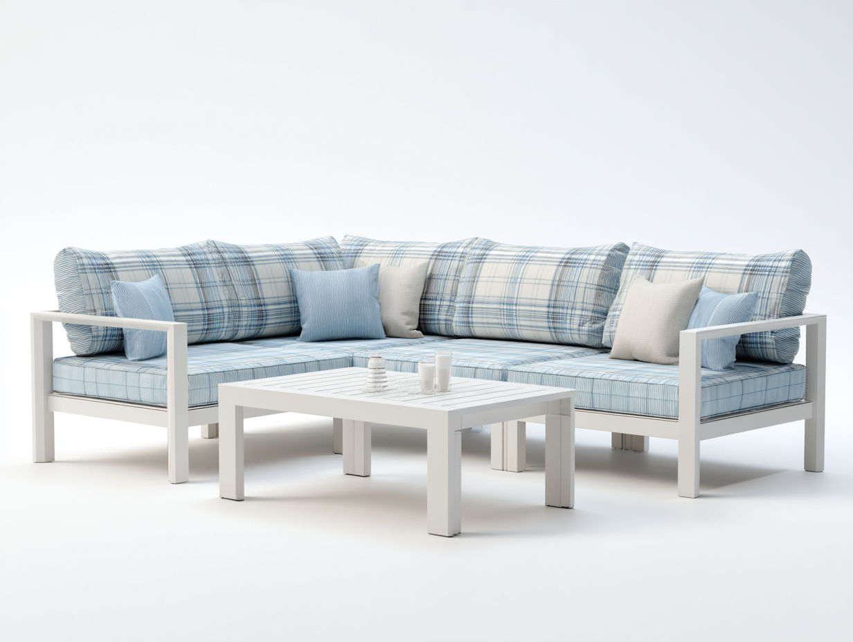 Divani da esterno-metallo-tessuto-286x210x78 cm-Bianco-Azzurro chiaro-design costiero-Lotiihome
