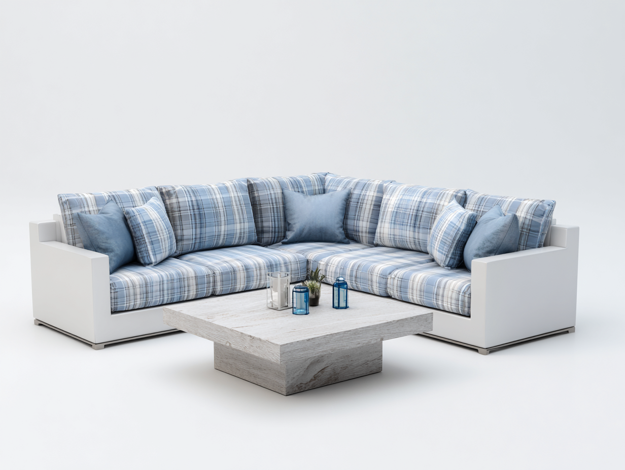 Divani da esterno-metallo-tessuto-legno-246x246x80 cm-Bianco-Azzurro chiaro-design costiero-Lotiihome