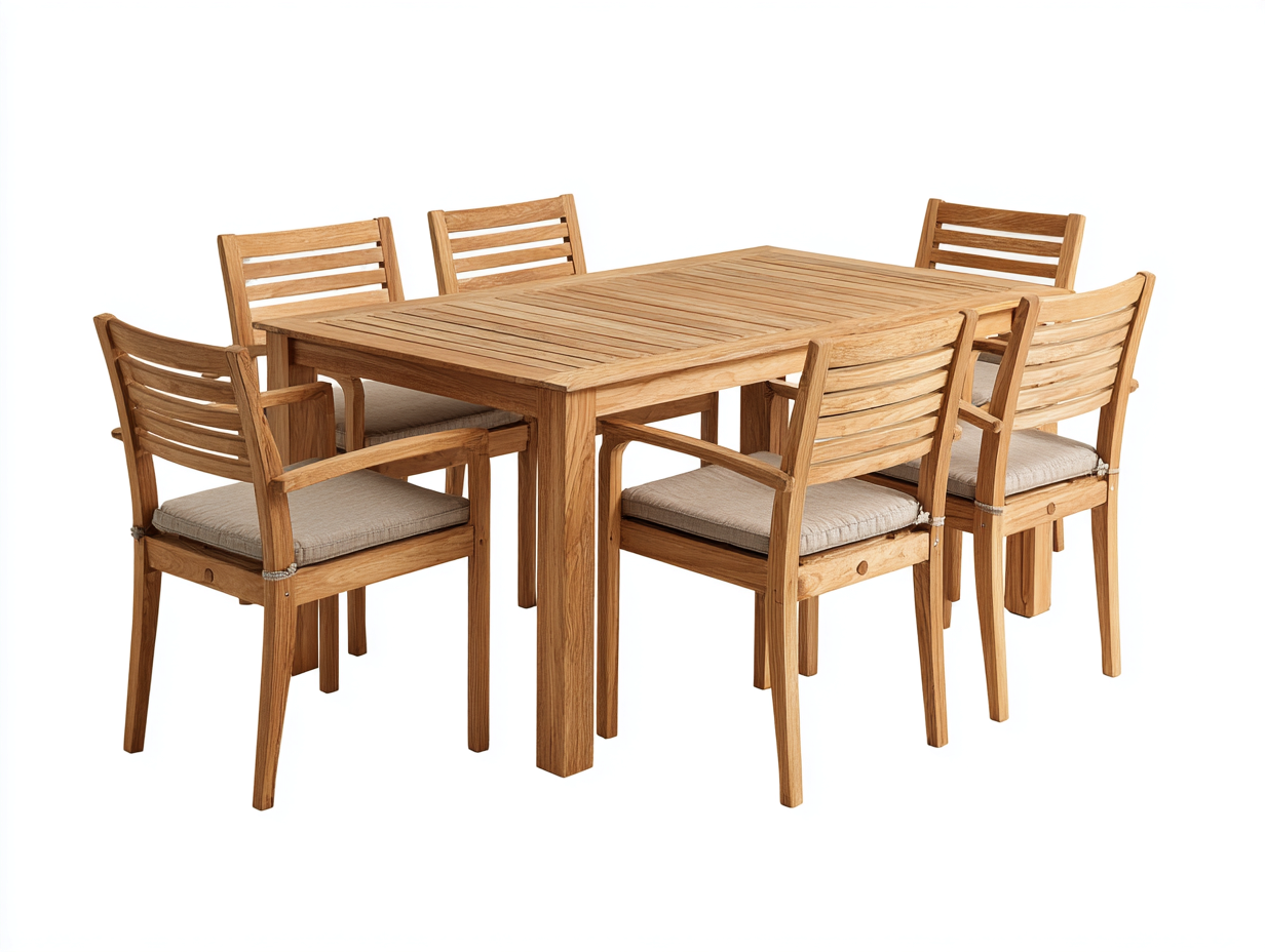 Set da pranzo da esterno - legno di teak-tessuto - 180x100x75 cm - naturale-beige - contemporaneo da terrazza-Lotiihome