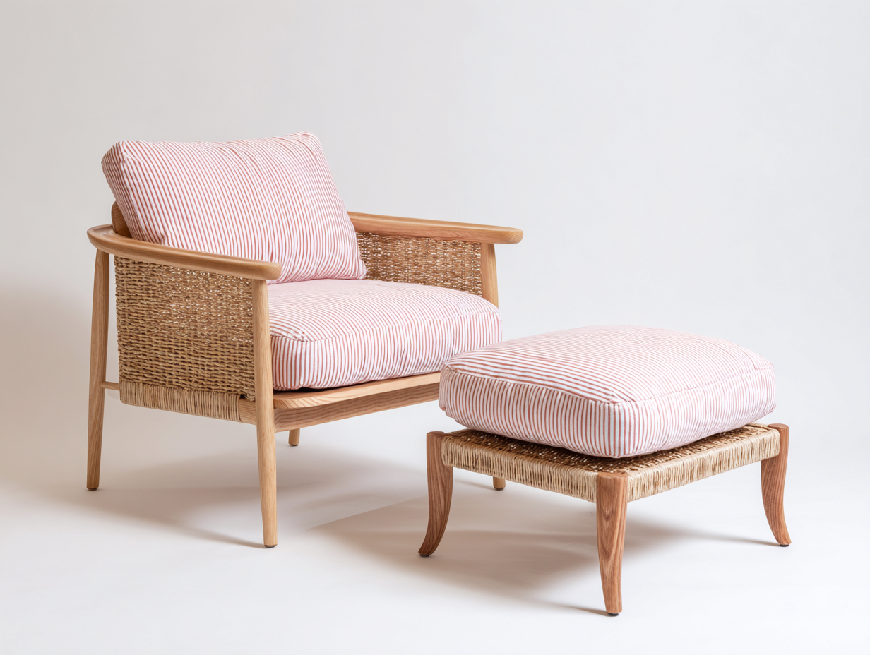 Sedie da giardino - legno-rattan sintetico-tessuto - 96x78x82 cm - naturale-rosa chiaro - stile retrò-Maviaohaus
