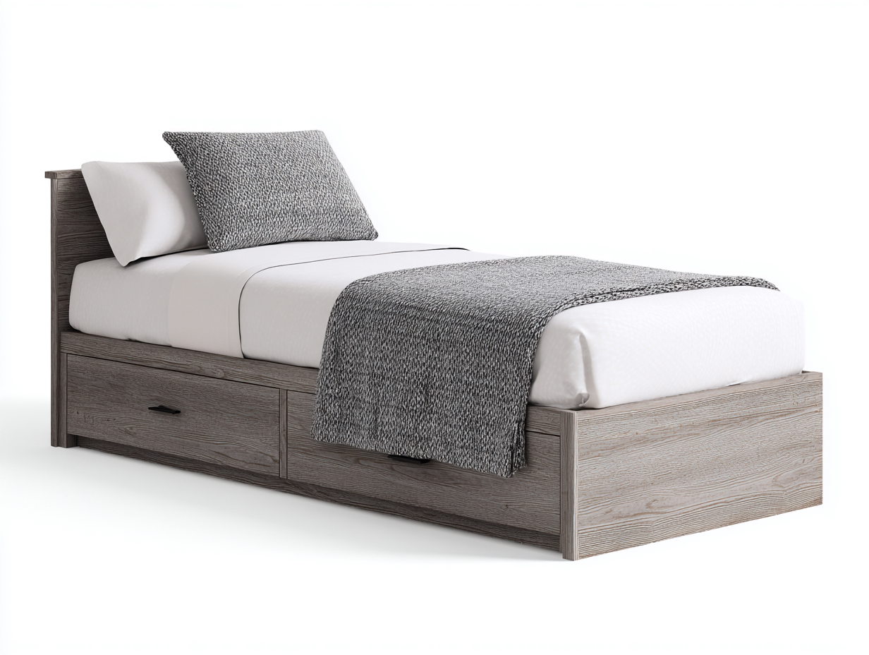 Letto singolo - Legno composito - 205x97x93 cm - Rovere grigio chiaro-Grigio scuro - moderno con cassetti-Momozihome