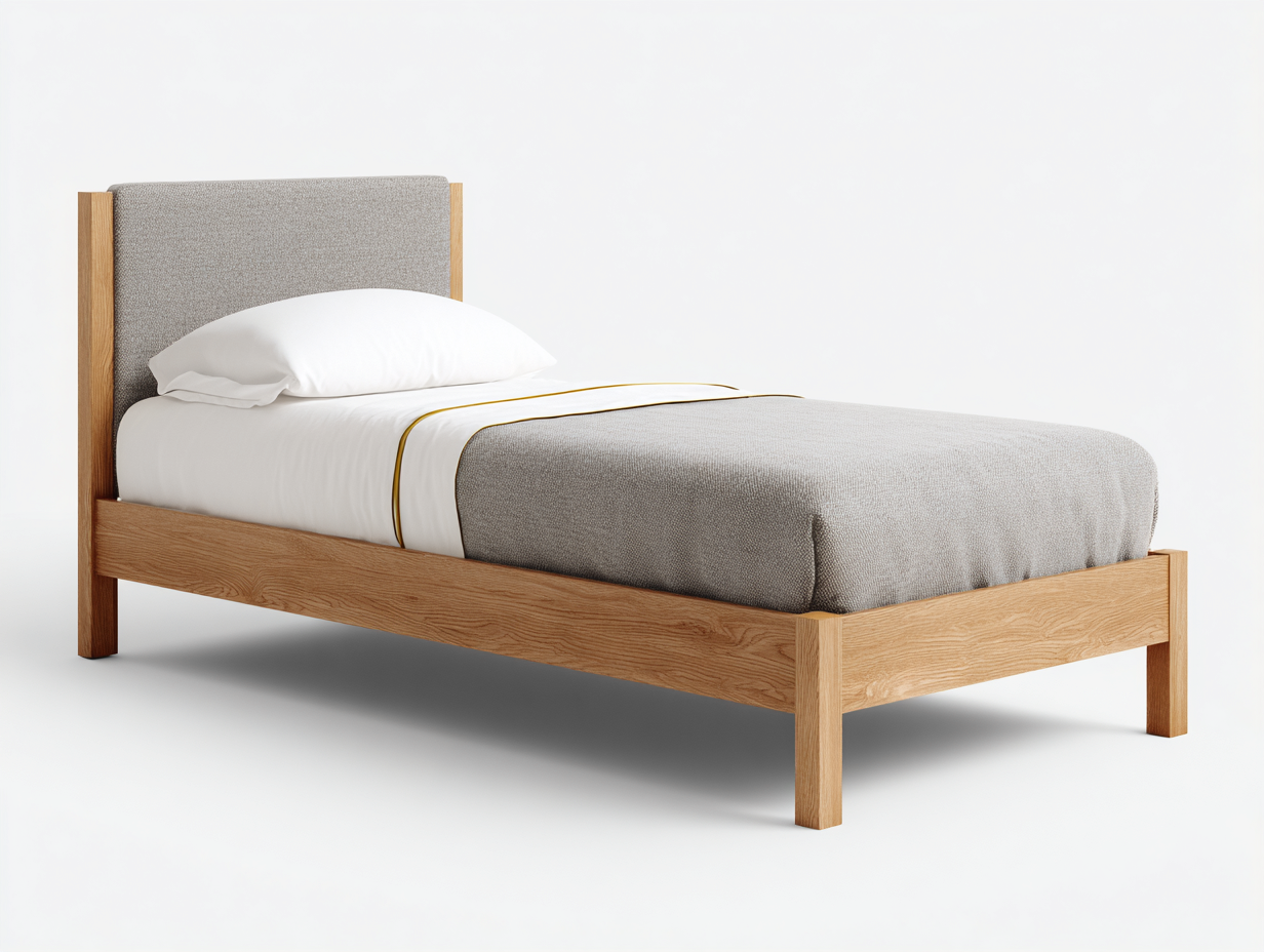 Letto singolo - Legno-Tessuto - 205x98x104 cm - Rovere naturale-Grigio chiaro - nordico imbottito-Momozihome
