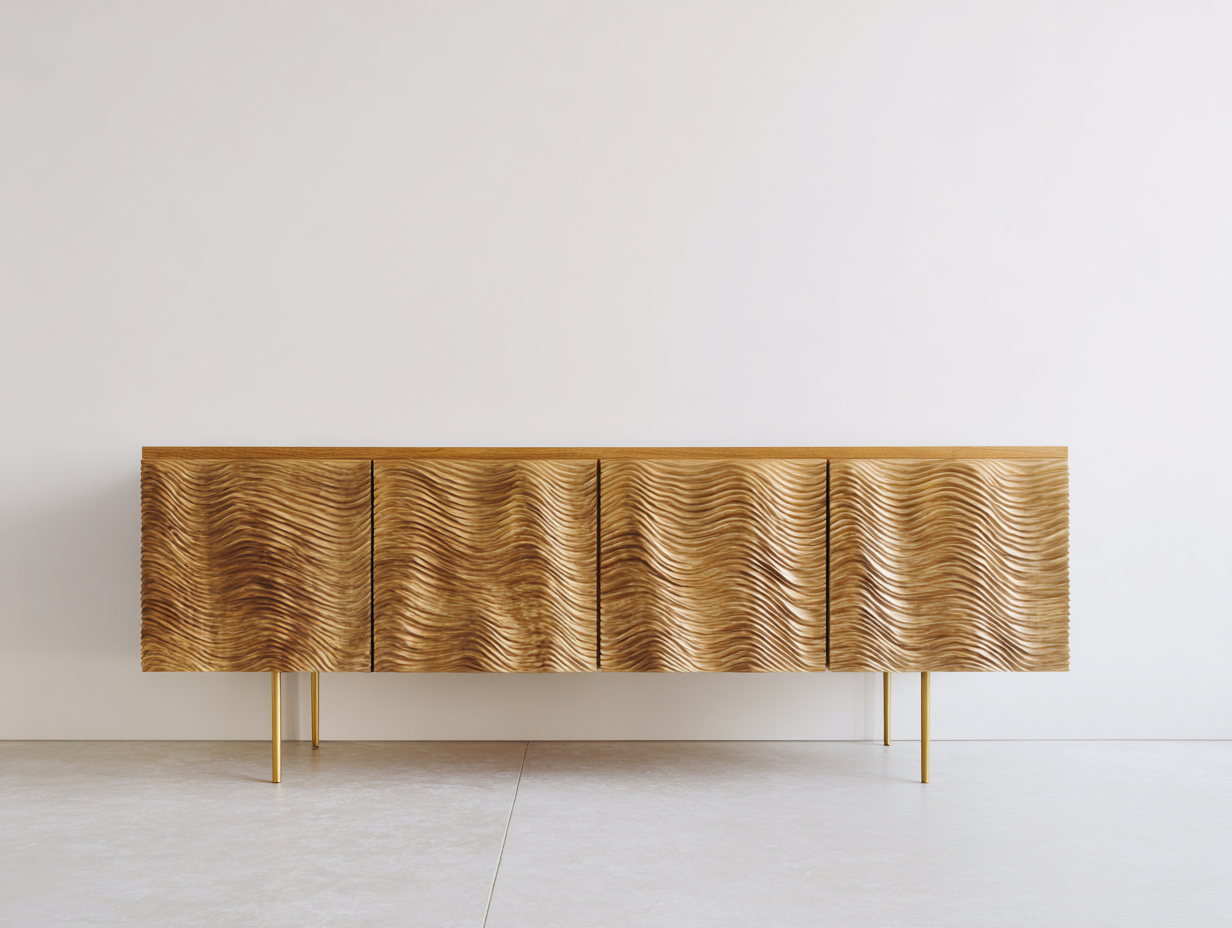 Mobile ingresso - legno massello-metallo - 210x40x76 cm - rovere naturale-oro - moderno-Momozihome