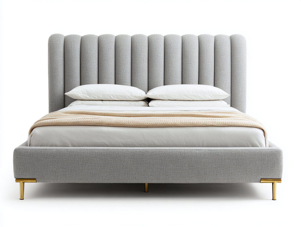 Letto matrimoniale - tessuto-metallo - 218x185x128 cm - grigio chiaro-oro - moderno-Momozihome