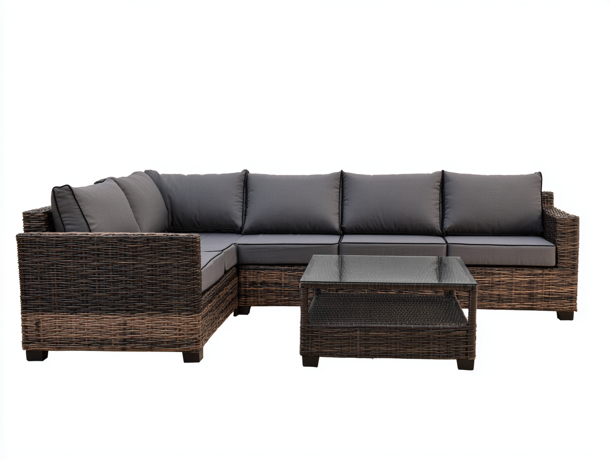 Divani da esterno - rattan sintetico-tessuto-vetro - 245x180x72 cm - Marrone-Grigio scuro - moderno-Momozihome