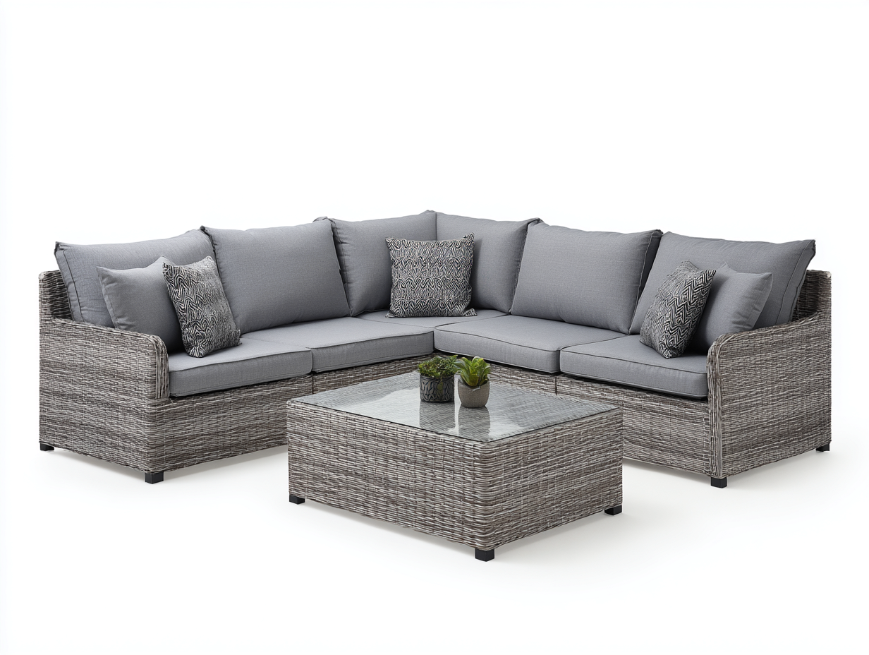 Divani da esterno - rattan sintetico-tessuto-vetro - 232x232x76 cm - Grigio chiaro-Grigio perla - contemporaneo-Momozihome