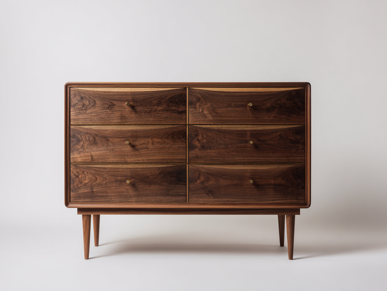 Cassettiera-Legno-Metallo-140 x 46 x 82 cm-Marrone-Oro-Design metà secolo-Momozihome