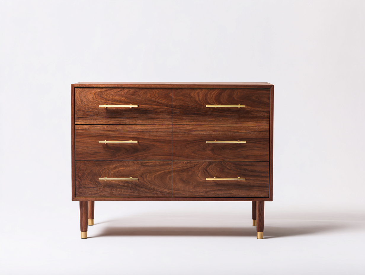 Cassettiera-Legno-Metallo-132 x 45 x 78 cm-Marrone-Oro-Design metà secolo-Momozihome