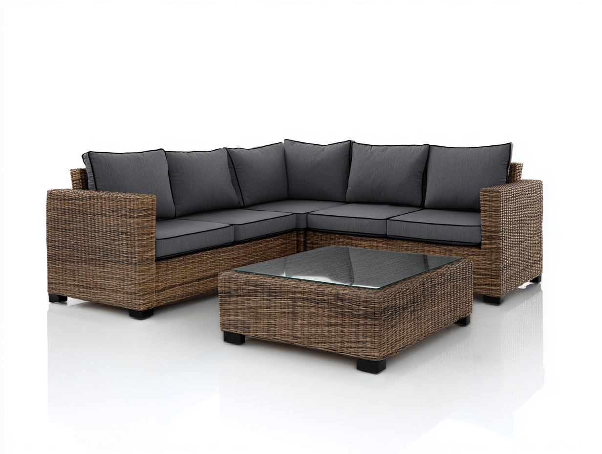 Divani da esterno - rattan sintetico-tessuto-vetro - 228x228x75 cm - Marrone scuro-Grigio antracite - moderno-Momozihome