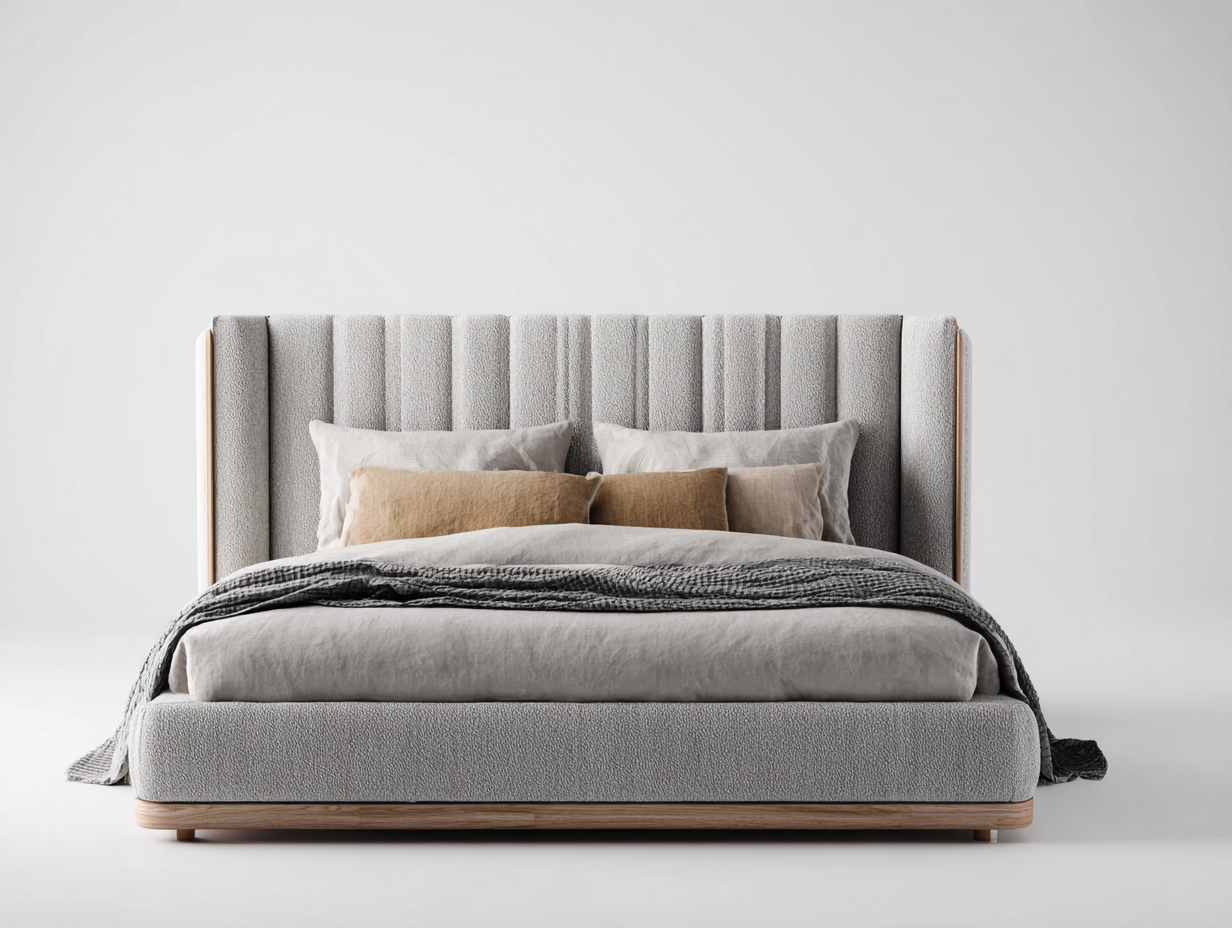 Letto matrimoniale - legno-tessuto - 218x188x120 cm - rovere naturale-grigio chiaro - moderno-Momozihome