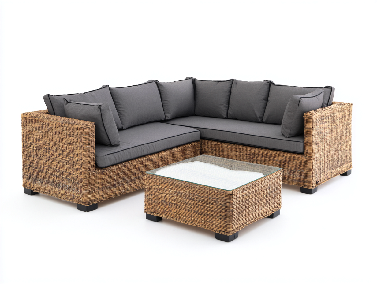 Divani da esterno - rattan sintetico-tessuto-vetro - 215x215x74 cm - Marrone chiaro-Grigio antracite - contemporaneo-Momozihome