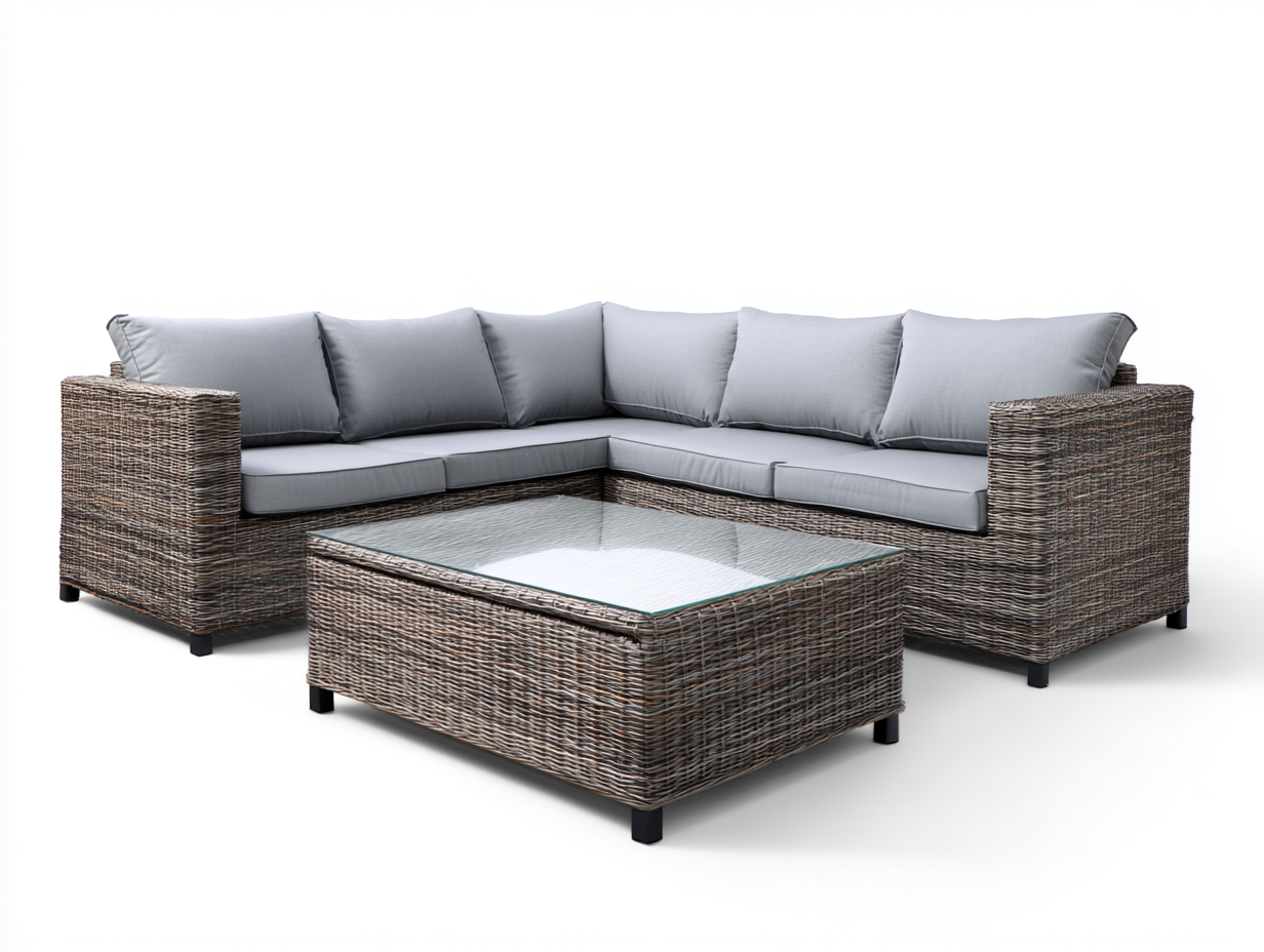 Divani da esterno - rattan sintetico-tessuto-vetro - 230x230x74 cm - Marrone grigio-Grigio chiaro - moderno-Momozihome