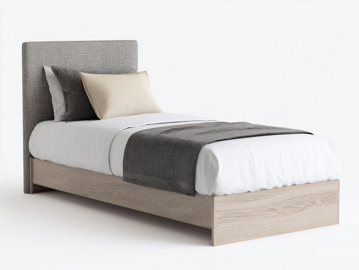Letto singolo - Legno composito-Tessuto - 205x98x108 cm - Rovere chiaro-Grigio - moderno imbottito-Momozihome