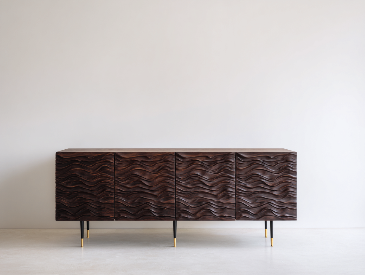 Mobile ingresso - legno massello-metallo - 180x40x80 cm - marrone scuro-nero-ottone - moderno-Momozihome