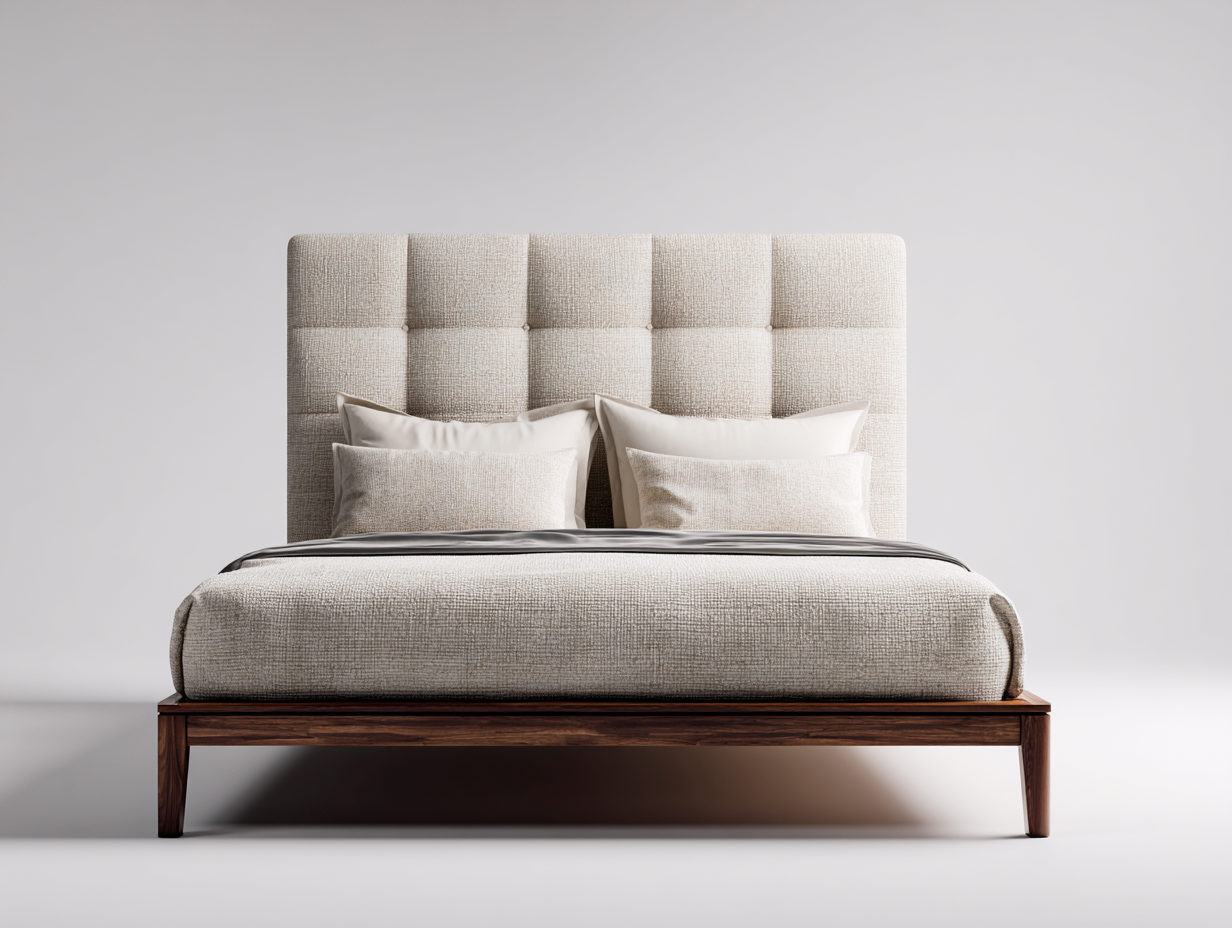 Letto matrimoniale-Tessuto-Legno-Metallo-216 x 166 x 110 cm-Beige-Marrone-Design moderno-Momozihome