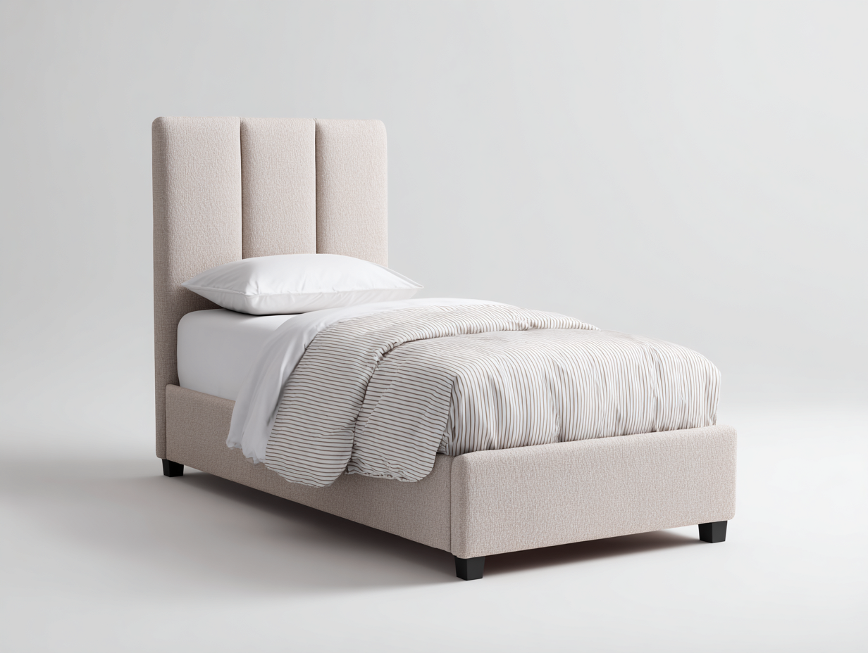 Letto singolo - Tessuto-Legno composito - 206x99x118 cm - Beige-Nero - moderno imbottito-Momozihome
