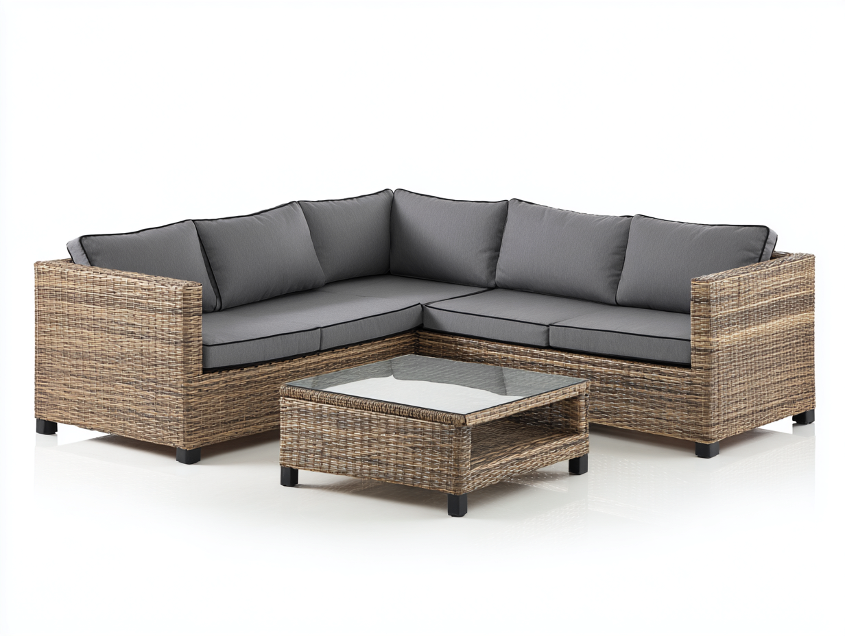 Divani da esterno - rattan sintetico-tessuto-vetro - 220x220x73 cm - Beige-Grigio scuro - moderno-Momozihome