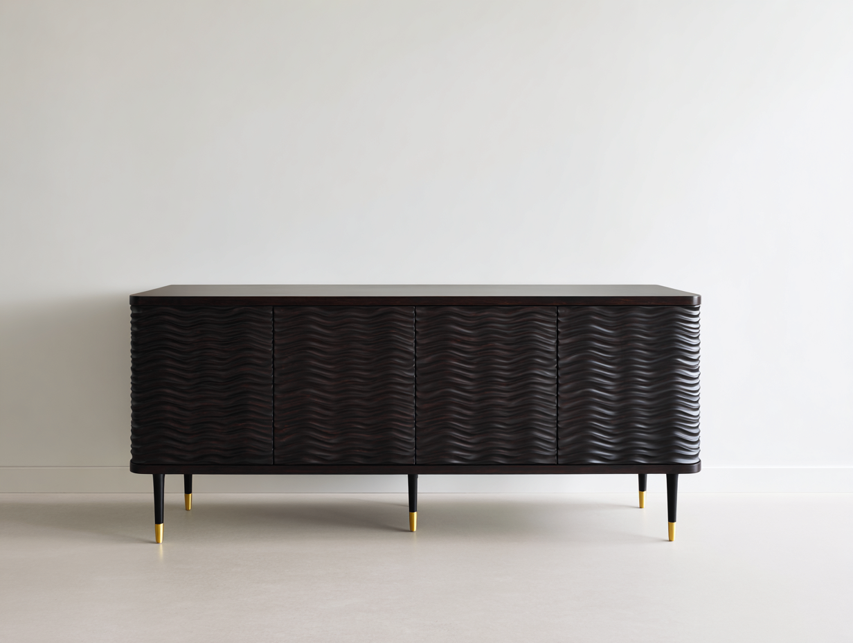 Mobile ingresso - legno-metallo - 182x43x76 cm - marrone scuro-nero-oro - moderno con ante ondulate-Momozihome